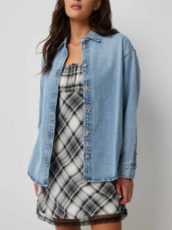 Ardene Tops - 100% Cotton Oversized Light Denim Button Up